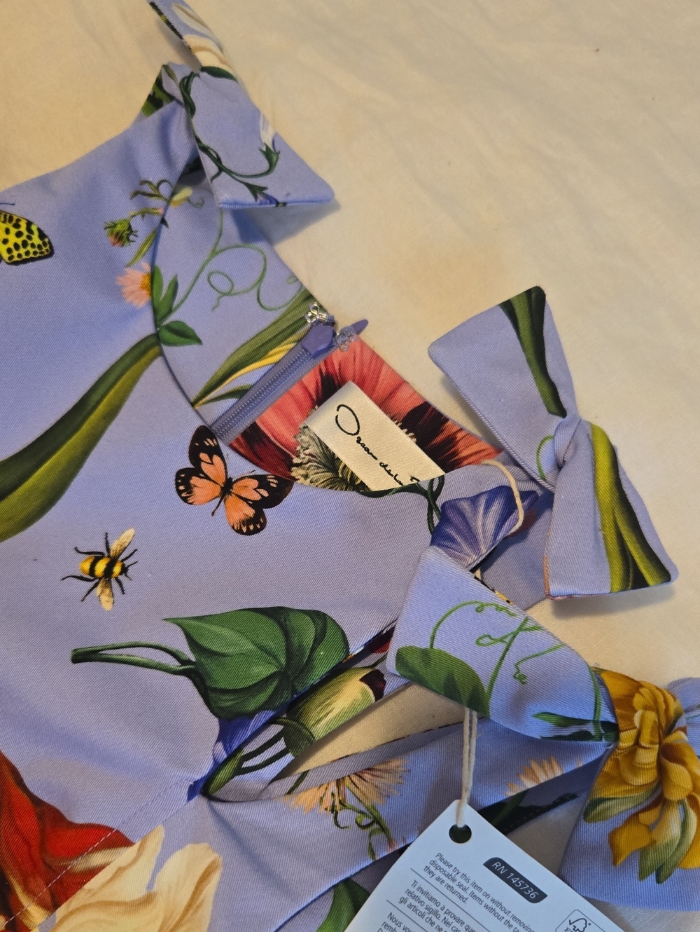 Oscar De La Renta Floral Tie-Shoulder Shift Dress in Lavender - Picture 9 of 11
